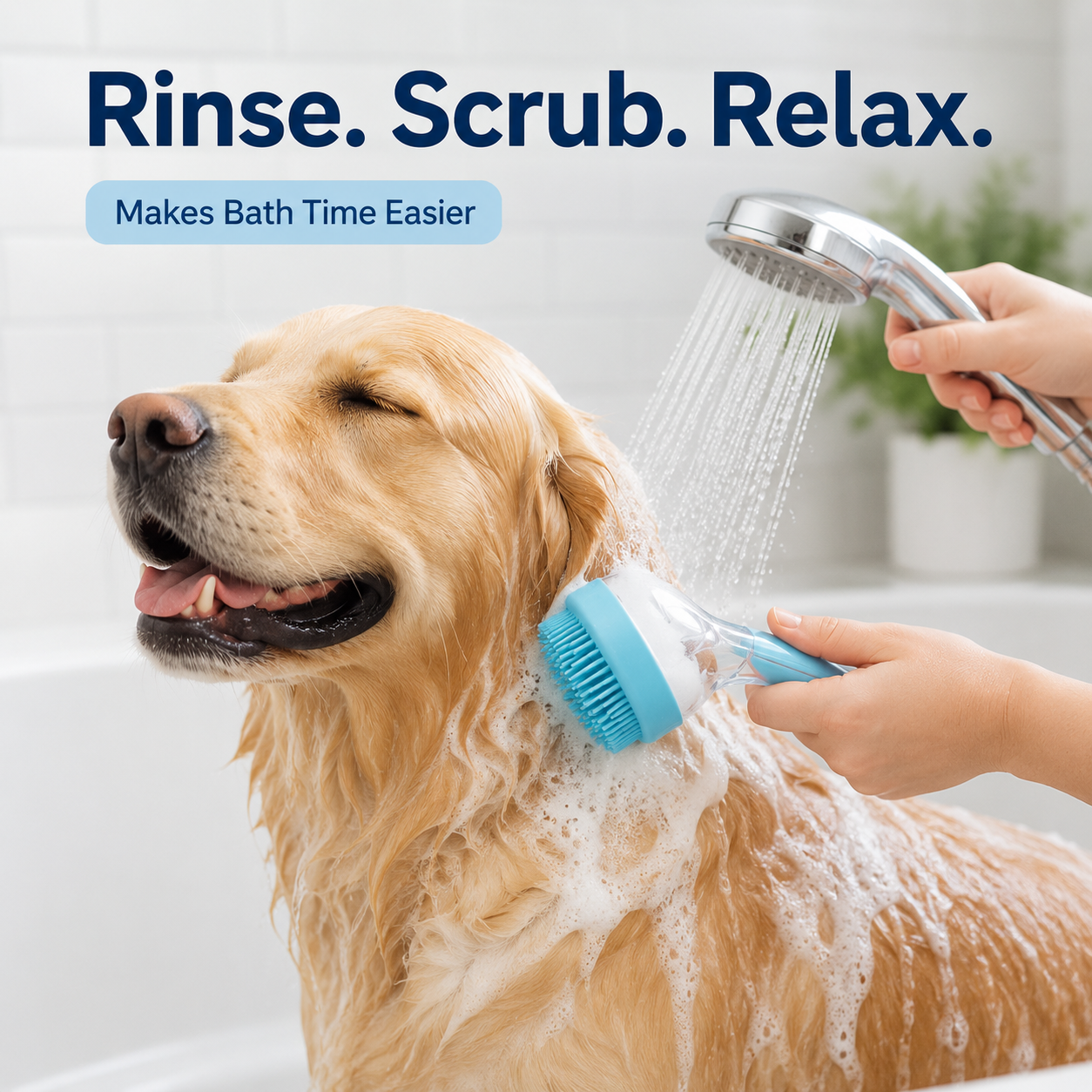 2-in-1 Pet Bath Brush with Shampoo Dispenser – Gentle Grooming & Deshedding Scrubber for Dogs & Cats