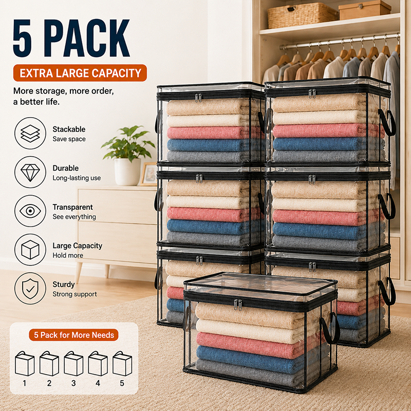 📦Portable Large Heavy-Duty Thick Plastic Clear Storage Box with Hinged Lid