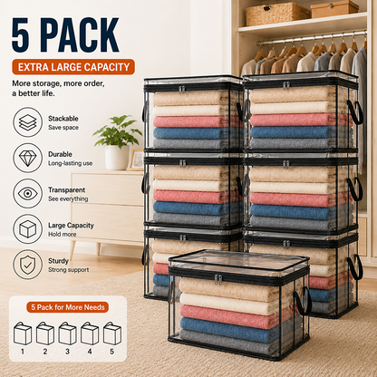 📦Portable Large Heavy-Duty Thick Plastic Clear Storage Box with Hinged Lid