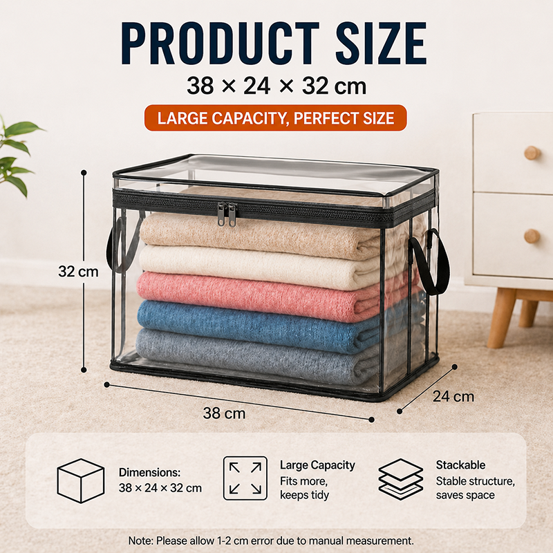 📦Portable Large Heavy-Duty Thick Plastic Clear Storage Box with Hinged Lid