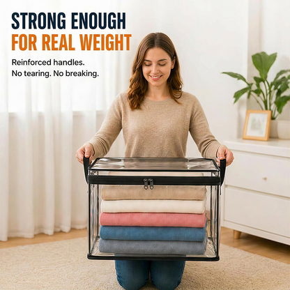 📦Portable Large Heavy-Duty Thick Plastic Clear Storage Box with Hinged Lid