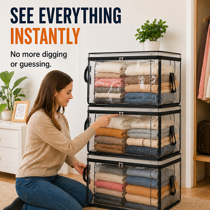 📦Portable Large Heavy-Duty Thick Plastic Clear Storage Box with Hinged Lid