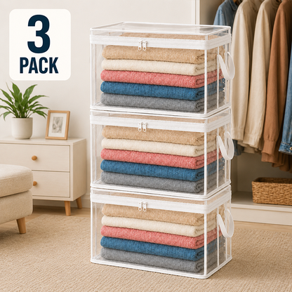 📦Portable Large Heavy-Duty Thick Plastic Clear Storage Box with Hinged Lid
