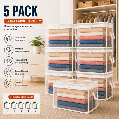 📦Portable Large Heavy-Duty Thick Plastic Clear Storage Box with Hinged Lid